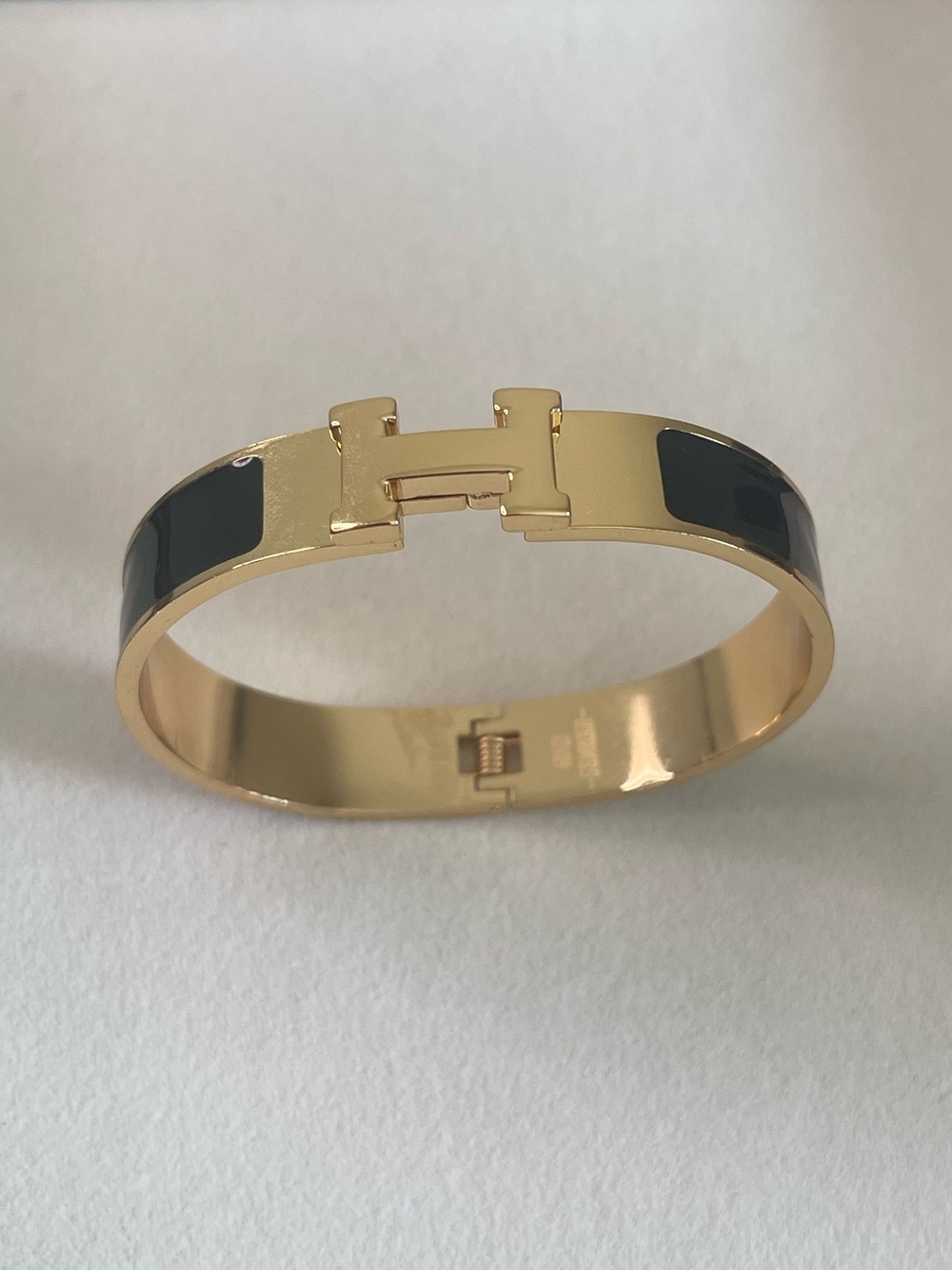 Gold and Black H Enamel Hinge Bracelet